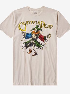 Hot Topic Cream Grateful Dead Jester Skeleton Graphic Tee